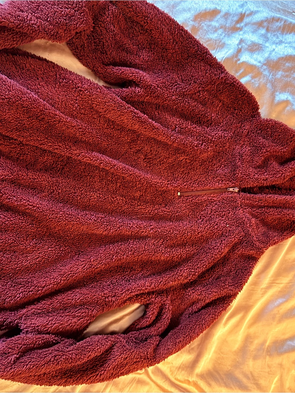 Plush Zip-Up Sherpa Jacket in Deep Burgundy